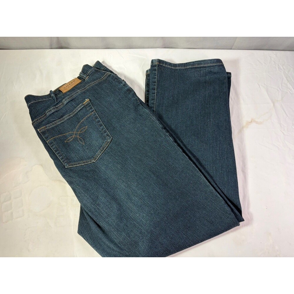 Chaps Denim Womens Katelyn Bootcut Blue Dark Wash Whiskering Plus 18W, Very Nice